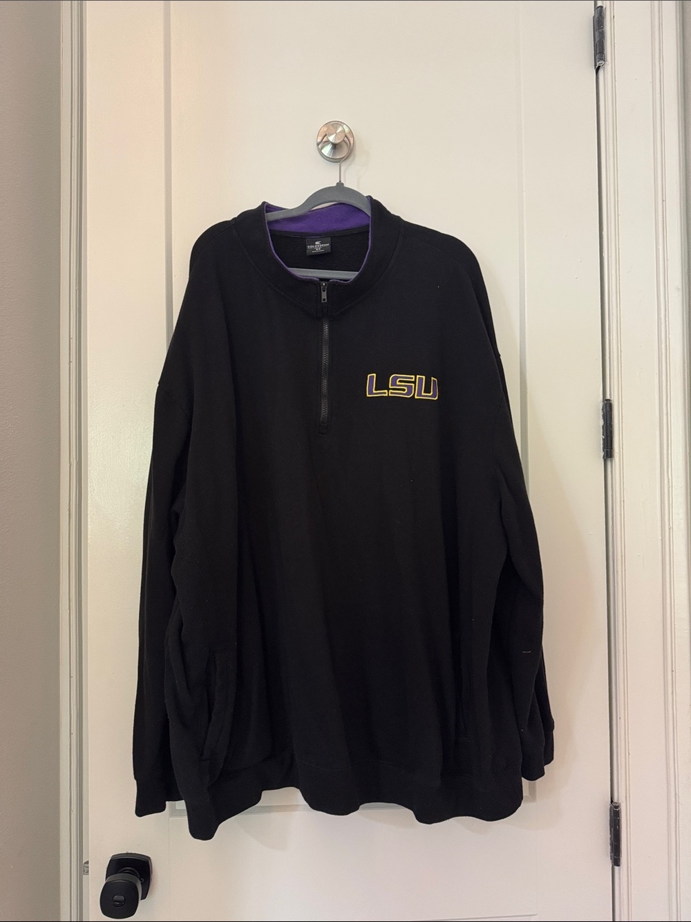 Colosseum Black LSU Quarter-Zip Crewneck with Purple Trim